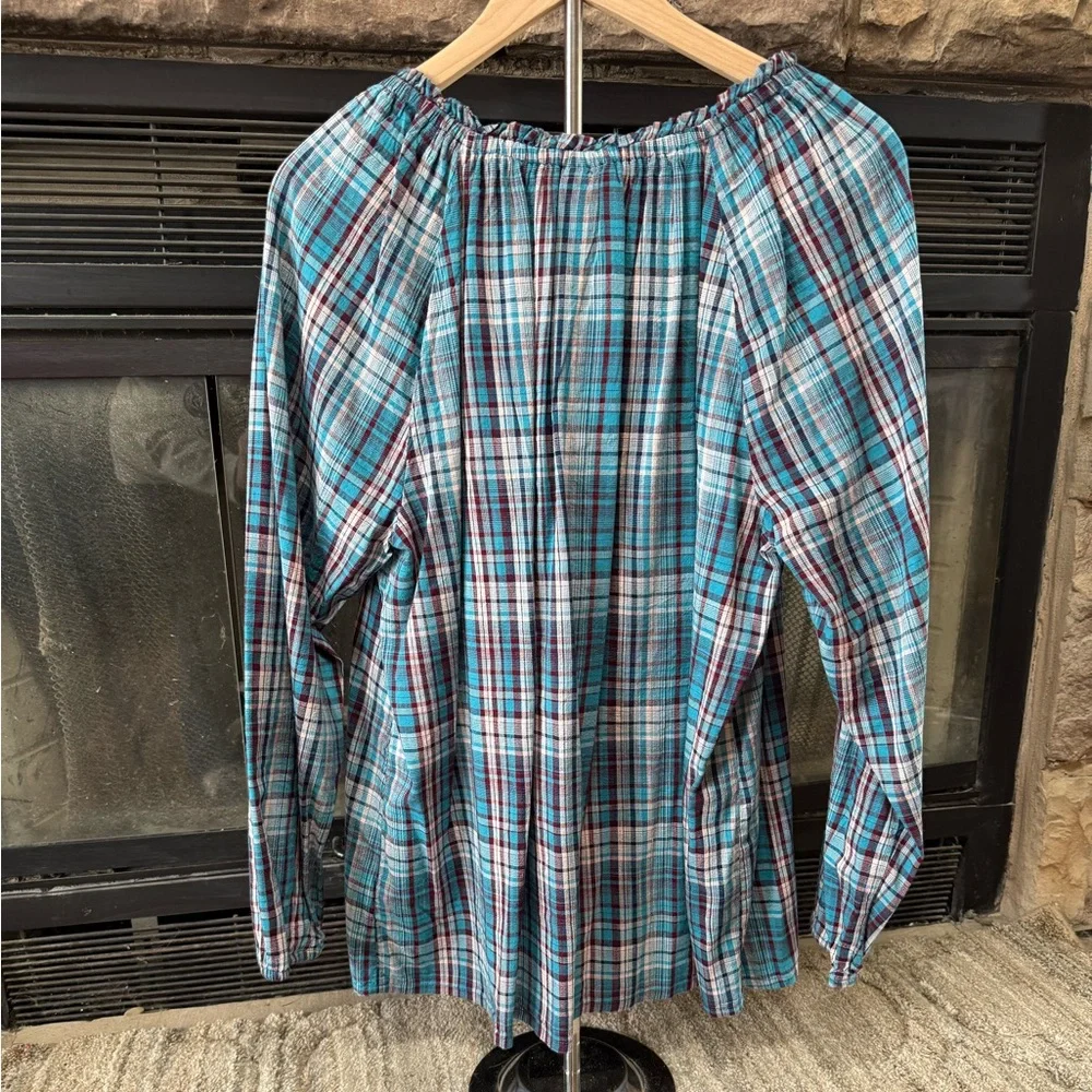 St John’s Bay Teal Plaid Women's long sleeve Top - Picture 4 of 5